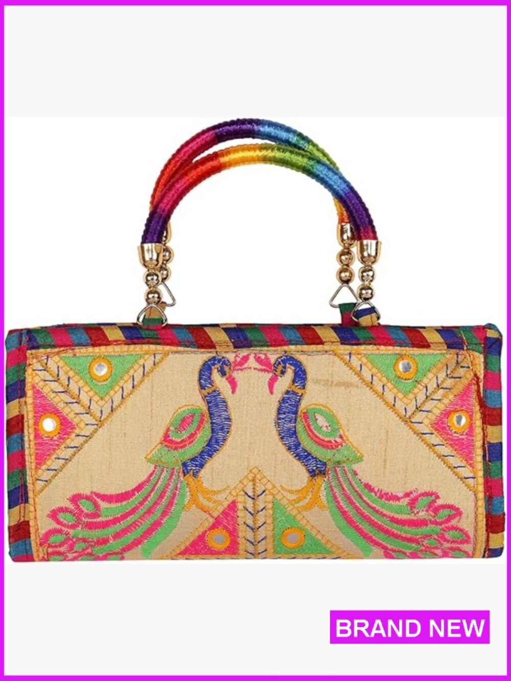Embroidered Clutch Purse Floral Peacock Design Ethnic Handbag Evening